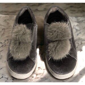 Sugar Girls Velvet Slip On Shoes Size 13M with Faux Fur Pom Poms